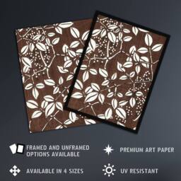 "Artery8 Tree Branch Leaf Pattern Retro Japan Framed Wall Art Print Bijutsukai in Brown - Size: W12"" x H16""" - thumbnail 2
