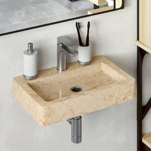 Berkfield Home Sink Cream 38x24x6.5 cm Marble - image 1
