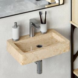 Berkfield Home Sink Cream 38x24x6.5 cm Marble - thumbnail 1
