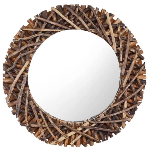 Berkfield Home Wall Mirror 60 cm Teak Round in Brown - image 1