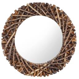 Berkfield Home Wall Mirror 60 cm Teak Round in Brown - thumbnail 1