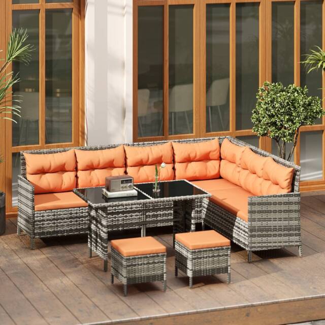 OUTSUNNY 6 PCs Patio wicker Sofa Set Rattan Chair Furniture, Orange - image 1