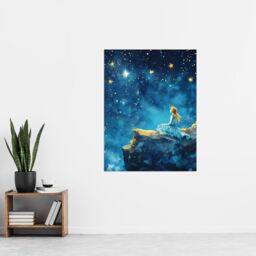 "Artery8 Girl Wish Upon Star Starry Night Sky Painting Wall Art Print in Blue - Size: W12"" x H16""" - thumbnail 4