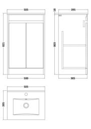 Balterley Chartley 2 Door Vanity Unit, Minimalist Basin, 500mm, Slate in Grey - thumbnail 2