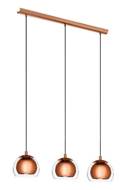Eglo Rocamar Clear Glass & Metal 3 Light Ceiling Pendant in Copper - image 1