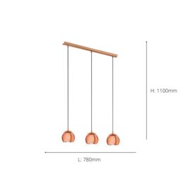 Eglo Rocamar Clear Glass & Metal 3 Light Ceiling Pendant in Copper - thumbnail 4