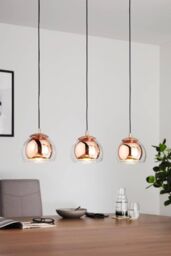Eglo Rocamar Clear Glass & Metal 3 Light Ceiling Pendant in Copper - thumbnail 2