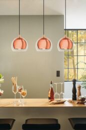 Eglo Rocamar Clear Glass & Metal 3 Light Ceiling Pendant in Copper - thumbnail 3