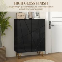 Wyld Haus Taco Mosa Slim High Gloss Black Shoe Cabinet Modern Geometric Design - thumbnail 5