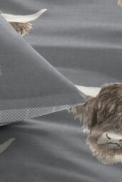 Fusion 'Highland Cow' Print With Tartan Reverse Duvet Cover Set in Grey - Size: Double - thumbnail 2