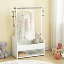 Kelvenix Kids Hanging Rail with Extra Storage, Kids Clothes Rail in White - thumbnail 1