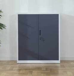 Moderna Metal Storage Cabinet, Lockable 2 Shelf for Office, Bedroom, or Kitchen in White - thumbnail 2
