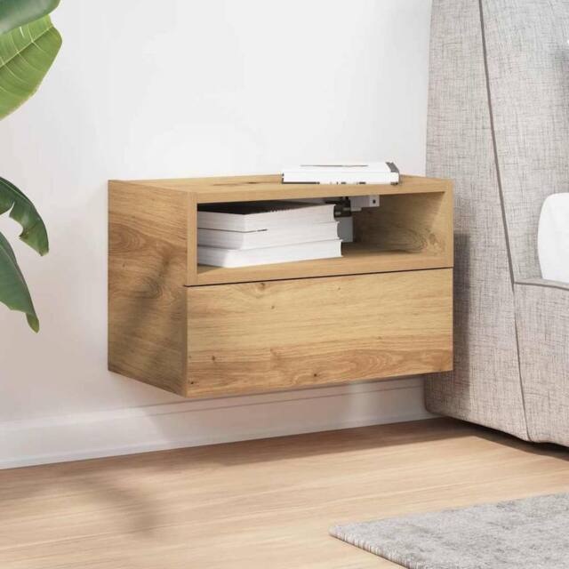 Berkfield Home Durable Wall-mounted Bedside Cabinet Artisan Oak 45x26x28.5 cm in Brown - image 1