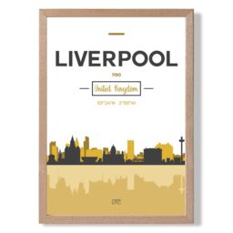 ARTZE Liverpool Yellow & Black City Skyline Framed Print SIZE: A3 with Oak Frame - Size: A4