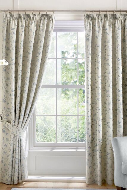 Curtina 'Bird Trail' Woven Jacquard Pair of Pencil Pleat Curtains in Duck Egg Blue - Size: 168 cm width x 137 cm drop - image 1