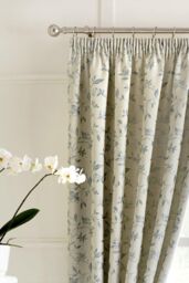 Curtina 'Bird Trail' Woven Jacquard Pair of Pencil Pleat Curtains in Duck Egg Blue - Size: 168 cm width x 137 cm drop - thumbnail 2