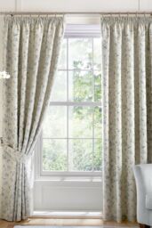 Curtina 'Bird Trail' Woven Jacquard Pair of Pencil Pleat Curtains in Duck Egg Blue - Size: 168 cm width x 137 cm drop - thumbnail 1