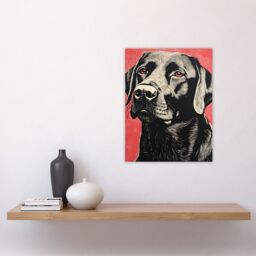 "Artery8 Black Lab Labrador Dog Portrait On Coral Backdrop Lino Risograph Riso Unframed Wall Art Print Poster Home Decor Premium - Size: W12"" x H16""" - thumbnail 4
