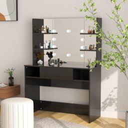 Berkfield Home Makeup Table with LED Lights 100x40x135 cm MDF Shining Black - Size: 100 x 40 x 135 cm - thumbnail 1