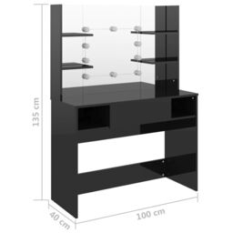 Berkfield Home Makeup Table with LED Lights 100x40x135 cm MDF Shining Black - Size: 100 x 40 x 135 cm - thumbnail 6
