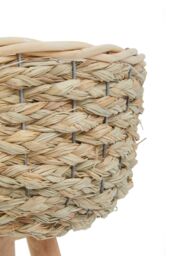 Orsina Set of 2 White Planters, Woven White Pots With Wooden Legs, White Plant Containers With Inner Lining in Natural - thumbnail 5