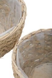 Orsina Set of 2 White Planters, Woven White Pots With Wooden Legs, White Plant Containers With Inner Lining in Natural - thumbnail 3