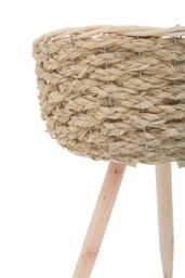 Orsina Set of 2 White Planters, Woven White Pots With Wooden Legs, White Plant Containers With Inner Lining in Natural - thumbnail 2