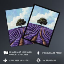 "Artery8 Lone Tree Lavender Fields Painting Purple Nature Wall Art Print - Size: W24"" x H32""" - thumbnail 2