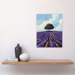 "Artery8 Lone Tree Lavender Fields Painting Purple Nature Wall Art Print - Size: W24"" x H32""" - thumbnail 4