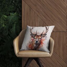 Warren Reed - Designer Watercolour Splashart Stag Face Outdoor Cushion in Brown - Size: 60 cm x 60 cm - thumbnail 2