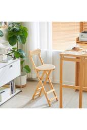 Living and Home Bamboo Folding Bar Stool Counter Height Dining Chair in Natural - thumbnail 2