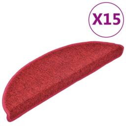 Berkfield Home Carpet Stair Treads 15 pcs Bordeaux Red 56x17x3 cm - Size: Medium - thumbnail 1