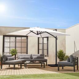 sweeek 3x3m Square Cantilever Parasol With Cover Included in White - thumbnail 1
