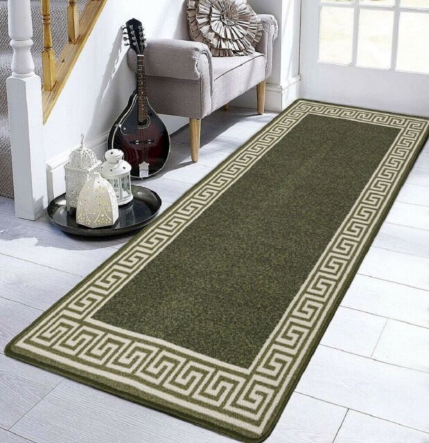 Smart Living Greekey Heavy Duty Machine Washable Hallway Kitchen Non Slip Door Mat in Green - Size: 40 cm x 60 cm - image 1