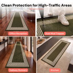 Smart Living Greekey Heavy Duty Machine Washable Hallway Kitchen Non Slip Door Mat in Green - Size: 40 cm x 60 cm - thumbnail 5