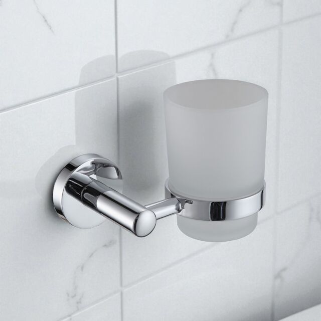 Showerdrape Modernity Chrome Steel Wall Mounted Frosted Glass Toothbrush Holder in Silver - image 1