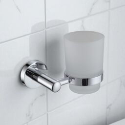 Showerdrape Modernity Chrome Steel Wall Mounted Frosted Glass Toothbrush Holder in Silver - thumbnail 1