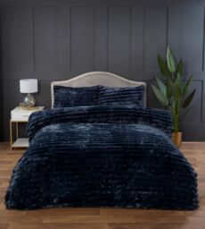 Rapport Home Chunky Ribbed Fur Polyester Soft & Cozy Duvet Cover Set With Pillowcase in Charcoal - Size: Double