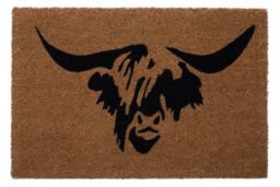 Orsina Highland Cow Doormat in Brown - Size: 100 cm diameter - thumbnail 1