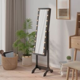 Berkfield Home Free-Standing Mirror with LED Black 34x37x146 cm - Size: 34 x 37 x 146 cm - thumbnail 1