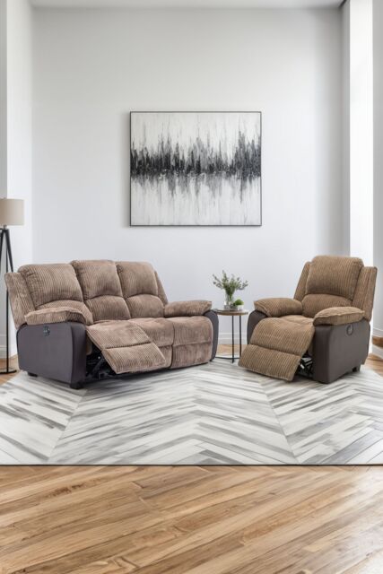 More4Homes Postana Electric Recliner Jumbo Cord 1+3 Seater Sofa Set in Brown - image 1