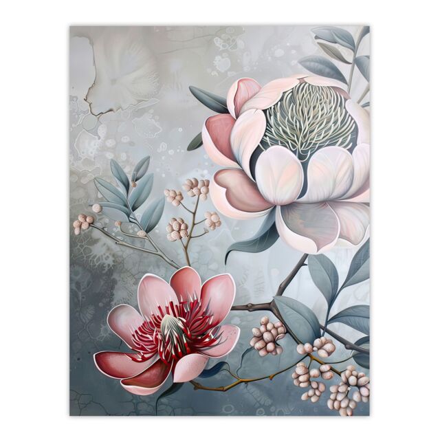 "Artery8 Exotic Audubon Style Delicate Flowers Painting Wall Art Print in Blue - Size: W18"" x H24""" - image 1