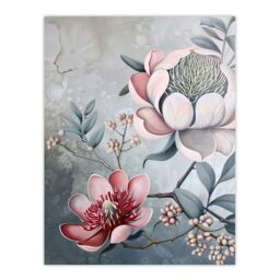 "Artery8 Exotic Audubon Style Delicate Flowers Painting Wall Art Print in Blue - Size: W18"" x H24""" - thumbnail 1
