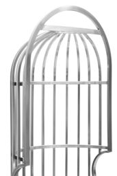 Orsina Brushed Silver Dome Cage Chair, Art‑Deco Silver Metal Frame with Dome‑Top Cage Design, Black Tufted Seat - thumbnail 3