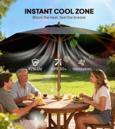 OUTSUNNY 2.5m Wood Garden Parasol Sun Shade Patio Outdoor in Black - thumbnail 4
