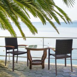 Gymax 2 Pack Outdoor PE Wicker Stackable Chairs Patio Dining Chairs-Brown in Brown - thumbnail 3