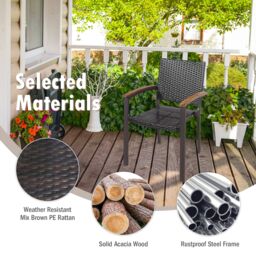 Gymax 2 Pack Outdoor PE Wicker Stackable Chairs Patio Dining Chairs-Brown in Brown - thumbnail 6