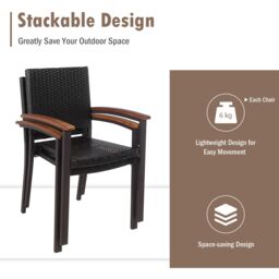 Gymax 2 Pack Outdoor PE Wicker Stackable Chairs Patio Dining Chairs-Brown in Brown - thumbnail 4