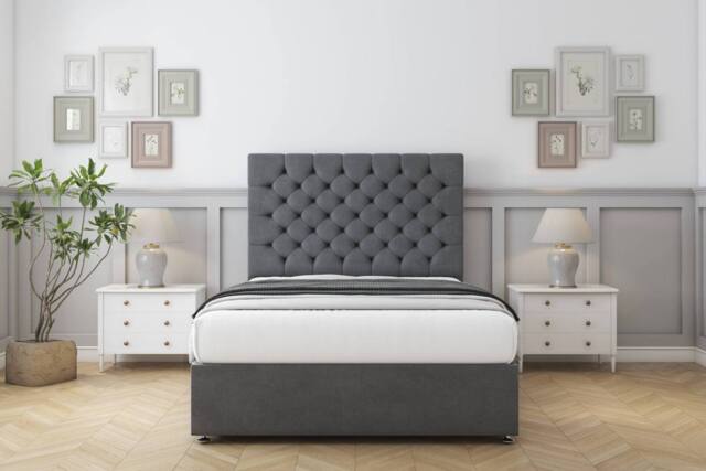 "Comfort Beds Winslow Coniston Divan Set 4 Drawers-26"" Headboard in Dark Grey - Size: Double" - image 1