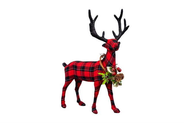 Shatchi Tartan Reindeer 35cm - Decorative Free Standing Figurine in Red - image 1